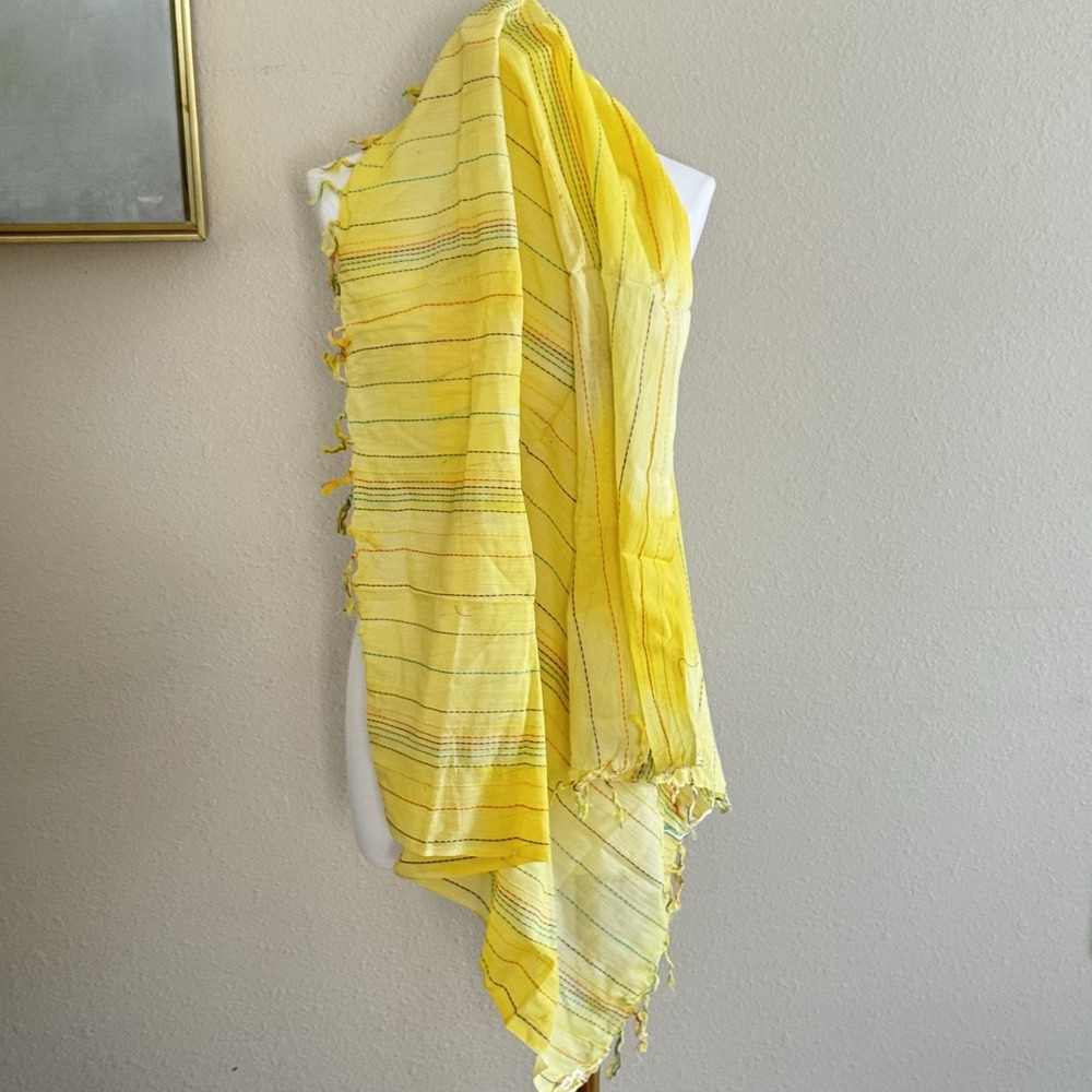 Boho Scarf Yellow Ombre 100% Cotton Fringe Stripe Festival Hippie India New